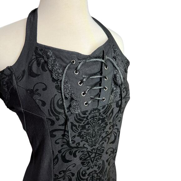 KILLSTAR Gothic Bodycon Dress Sz XS Velvet Lace Up Corset Vampcore Witchy Pinup - Picture 1 of 16